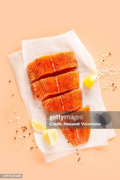salmon fillet - salmon steak stock pictures, royalty-free photos & images