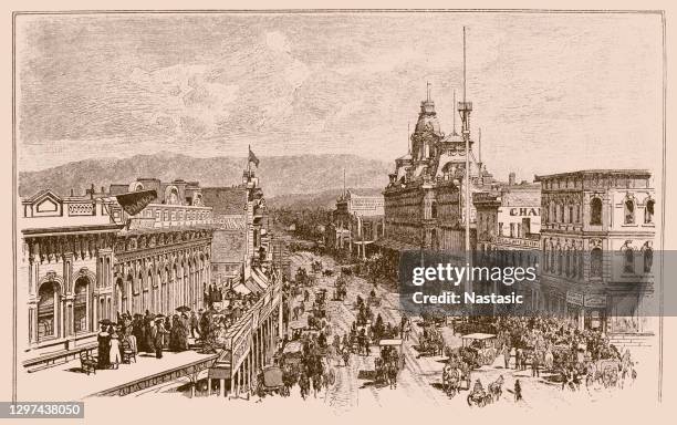 the main street in los angeles - los angeles train stock illustrations