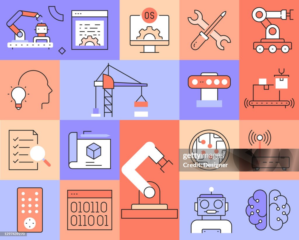 Robotics Engineering Related Modern Line Style Vector Illustration High ...