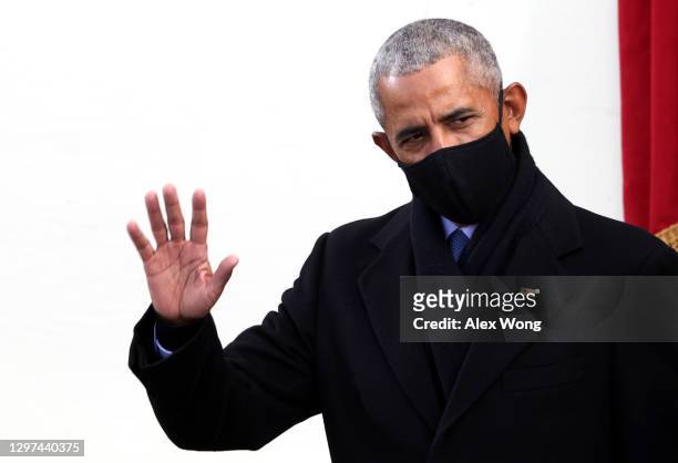 Former U.S. President Barack Obama arrives to the inauguration of U.S. President-elect Joe Biden on the West Front of the U.S. Capitol on January 20,...