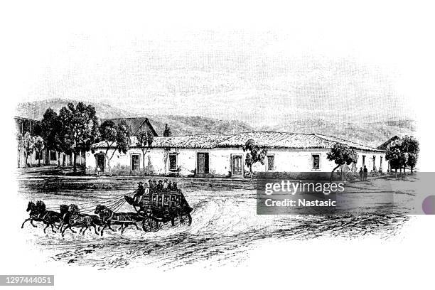 estudillo's house in north san diego, oldest building in california - adobe stock illustrations