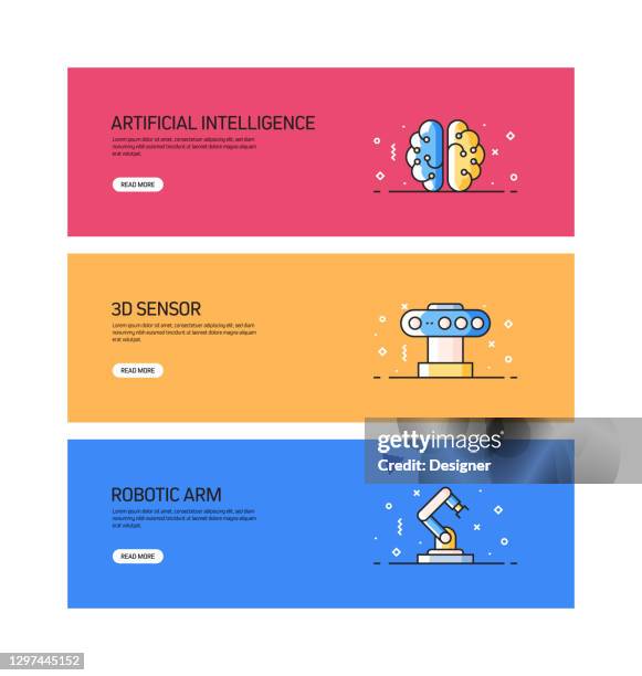 robotics engineering related web banner design - mechanical engineer with tablet stock illustrations