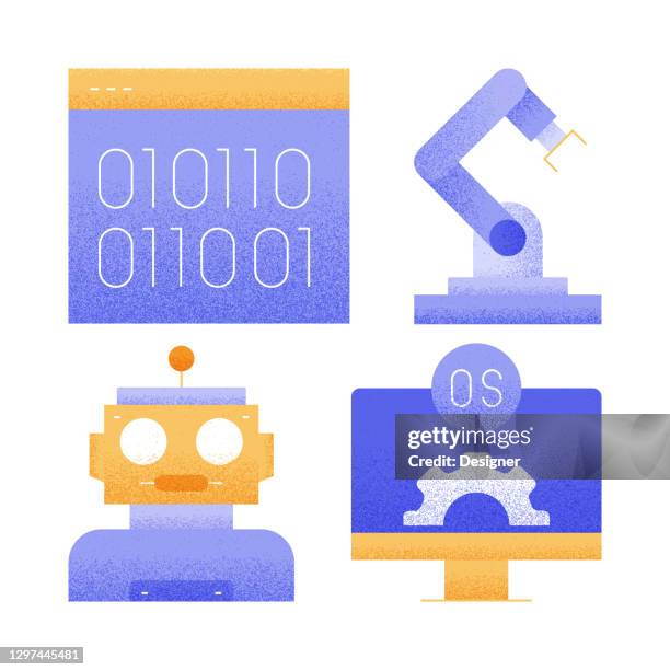 robotics engineering related modern line style vector illustration - engineer tablet stock illustrations