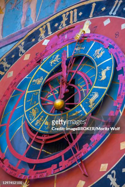 astronomical clock and cytglogge, time bell tower, in the old town of bern, inner city, bern, canton of bern, switzerland - bern clock tower stock pictures, royalty-free photos & images