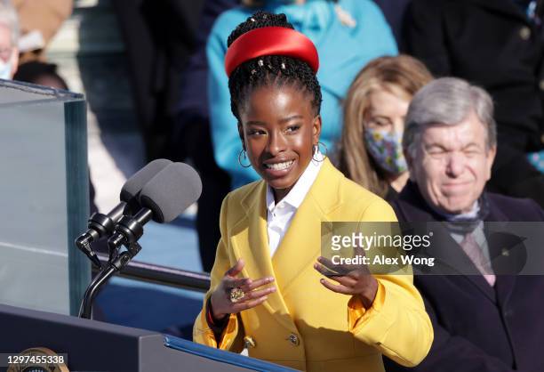Youth Poet Laureate Amanda Gorman speaks during the inauguration of U.S. President Joe Biden on the West Front of the U.S. Capitol on January 20,...