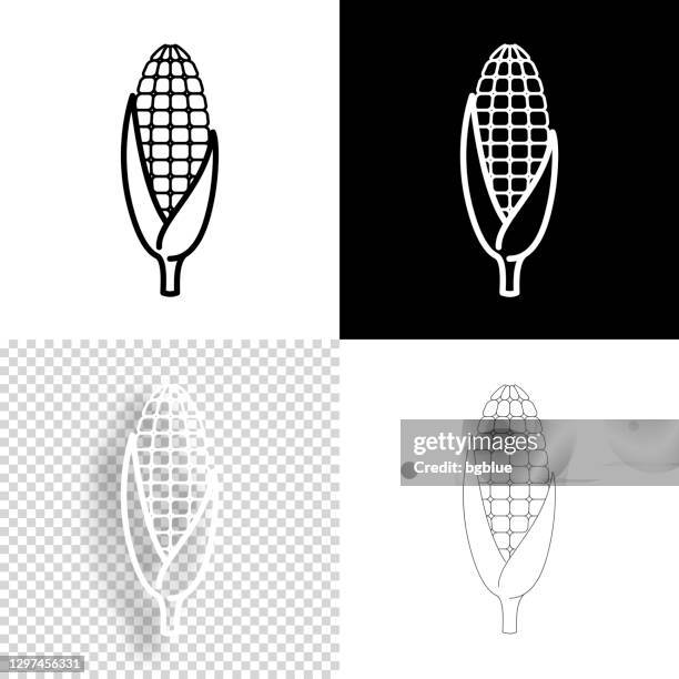 玉米， 設計圖示。空白、白色和黑色背景 - 線條圖示 - husk 幅插畫檔、美工圖案、卡通及圖標