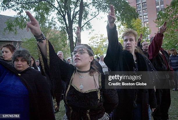 Members of PRANCE conduct a Samhain celebration, a Pagan harvest holiday that falls on October 31. Closest to the camera is Nicole Humphrey.