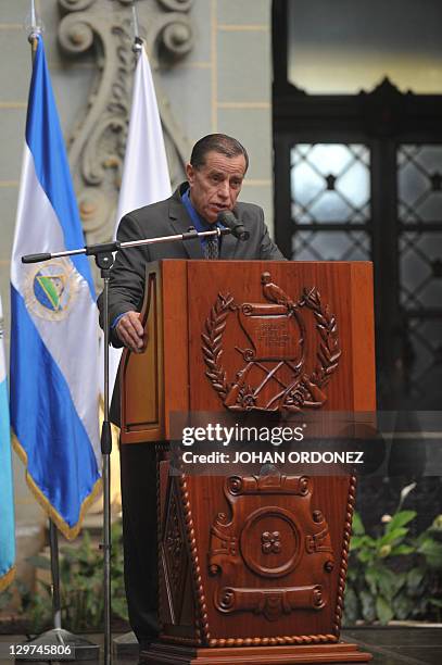 Jacobo Arbenz Vilanova , son of former president Jacobo Arbenz, speaks on October 20 at the Culture Palace in Guatemala City. The Guatemalan state...