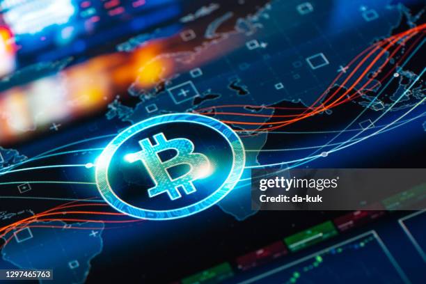 bitcoin nätverk koncept på digital screen - exchange rate bildbanksfoton och bilder