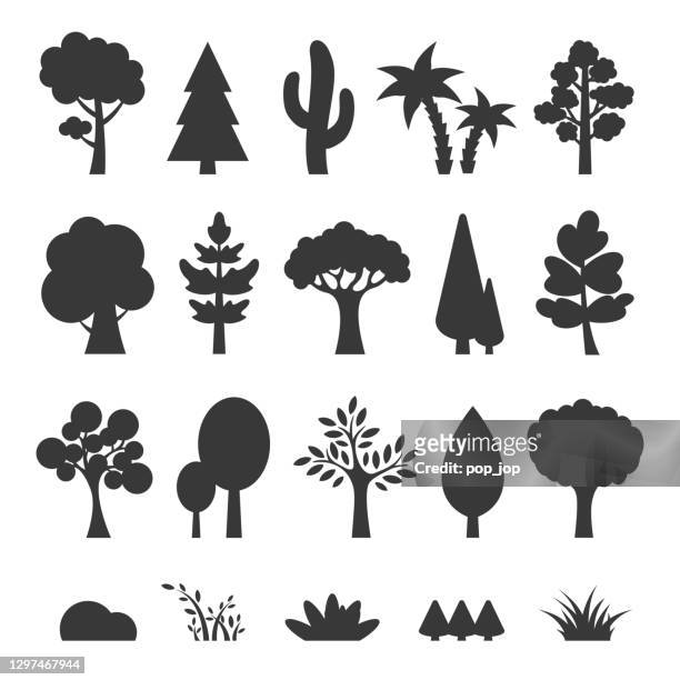 stockillustraties, clipart, cartoons en iconen met bomen set - vector cartoon illustratie - eenvoud