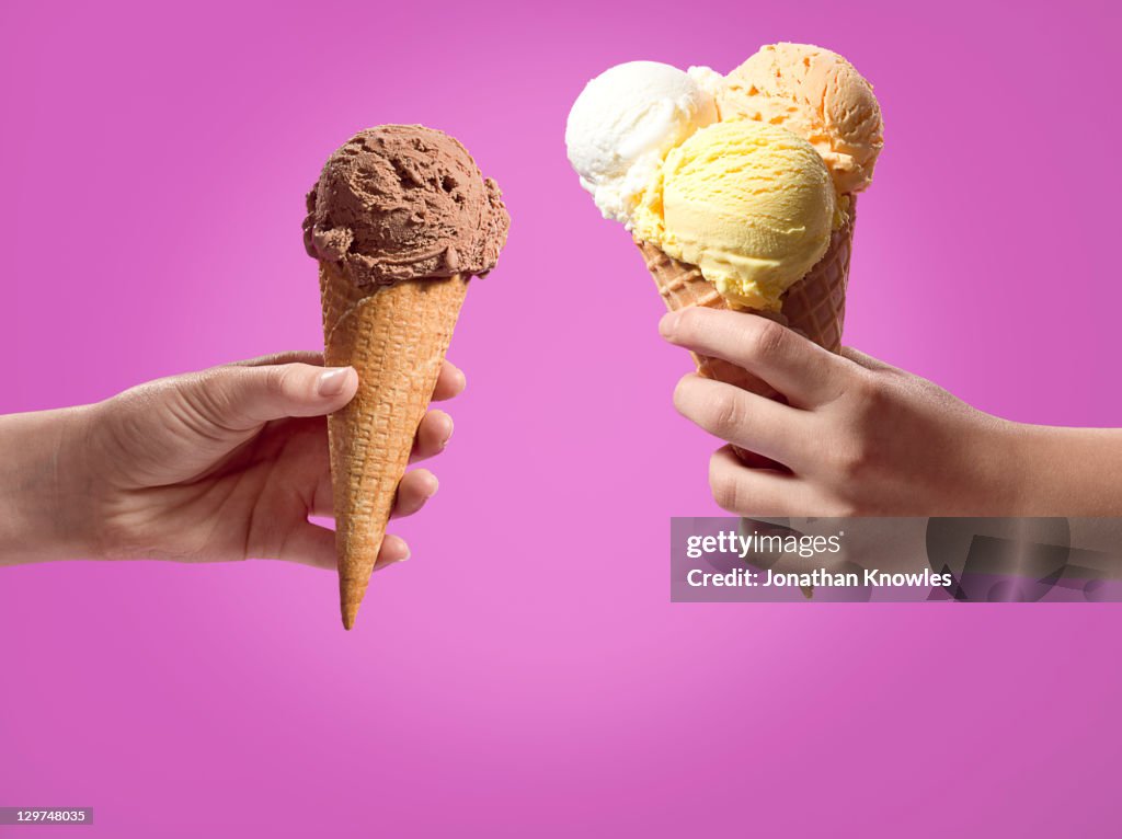 One scoop vs three scoops of ice cream
