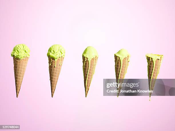 row of melting ice creams at different stages - melting stock pictures, royalty-free photos & images