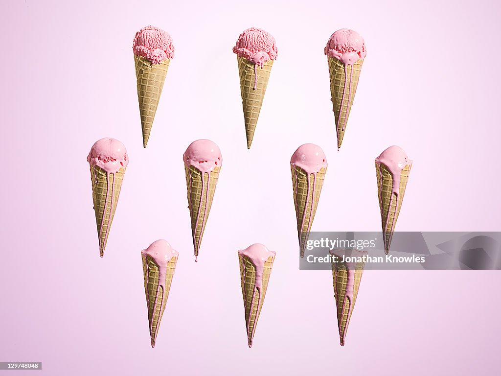 Melting ice cream at different stages