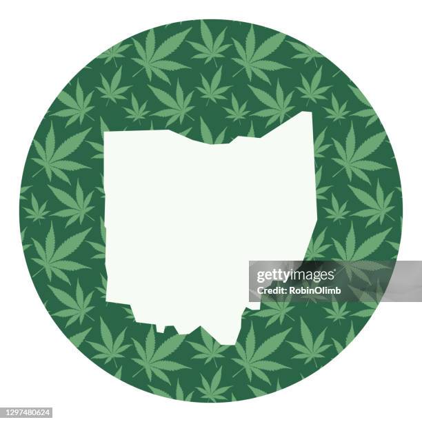 ohio marijuana leaves round map - oh well stock illustrations