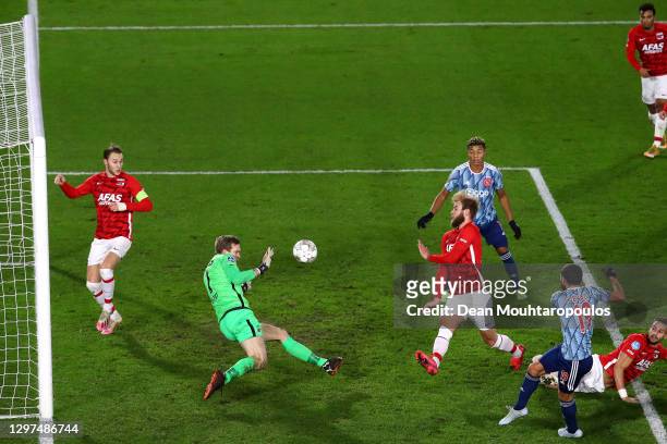 Zakaria Labyad of Ajax shoots and scores his teams first goal of the game past Goalkeeper, Marco Bizot of AZ Alkmaar during the KNVB Beker or Dutch...