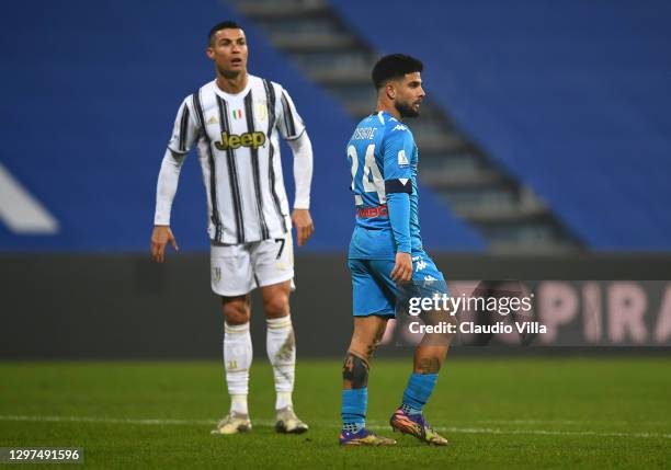 Lorenzo Insigne of Napoli and Cristiano Ronaldo of Juventus looks on during the Italian PS5 Supercup match between Juventus and SSC Napoli at Mapei...