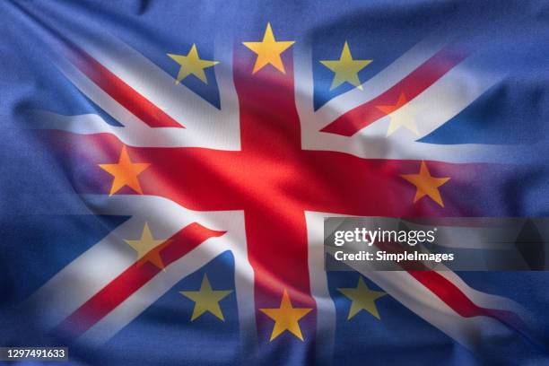 brithish uk flag and european uion flag - collage. - brexit negotiations stock pictures, royalty-free photos & images