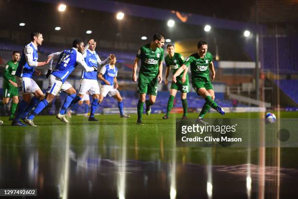 Ben Davies of Preston North End passes the ball during the Sky Bet Championship match between Birmingham City and Preston North End at St Andrew's...
