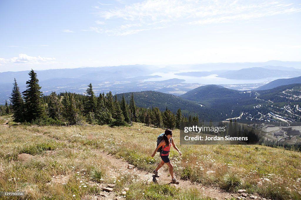 Woman hiking in the summer