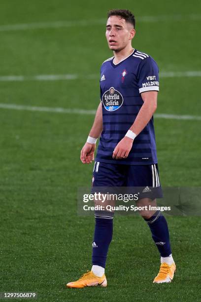 Emre Mor of RC Celta looks on during the La Liga Santander match between Real Betis and RC Celta at Estadio Benito Villamarin on January 20, 2021 in...