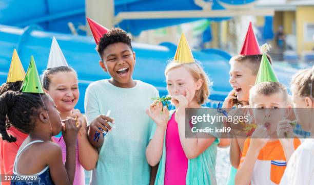 group of children, birthday party at water park - water park stock pictures, royalty-free photos & images