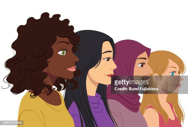 ilustraciones, imágenes clip art, dibujos animados e iconos de stock de mujeres unidas - modest clothing