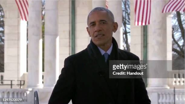 In this screengrab, Former president Barack Obama speaks during the Celebrating America Primetime Special on January 20, 2021. The livestream event...