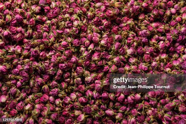 dried rosebuds in tabriz bazaar, iran - cultura iraniana cultura do oriente médio - fotografias e filmes do acervo