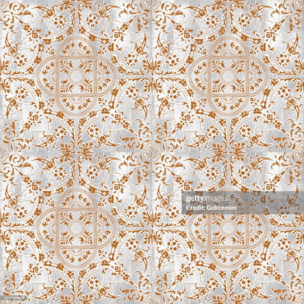 Hand drawn Floral Seamless Pattern with on Gray Background. Floral Medallion Pattern, Abstract Mandala Pattern Flowers and Paisley Doodle , Henna Decorative Mandala Tile, Ethnic Flower Decoration Ornament, Floral Indian Design.