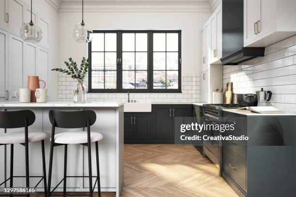 modern elegant kitchen stock photo - design kitchen stock pictures, royalty-free photos & images