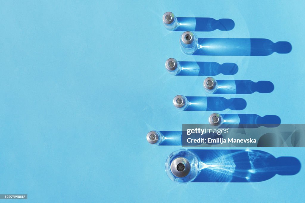 Medical glass vials of vaccine