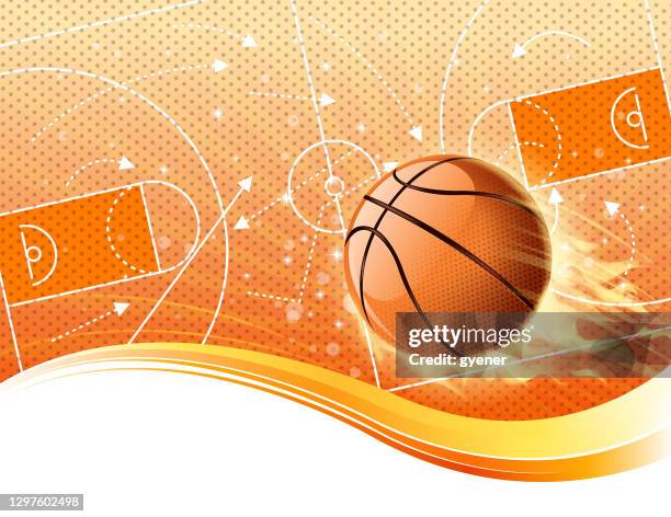 stockillustraties, clipart, cartoons en iconen met basketbal vuur veld - treffer