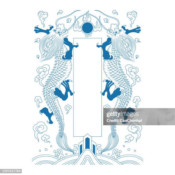 dragons playing beads,chinese style frame - china dragon stock illustrations