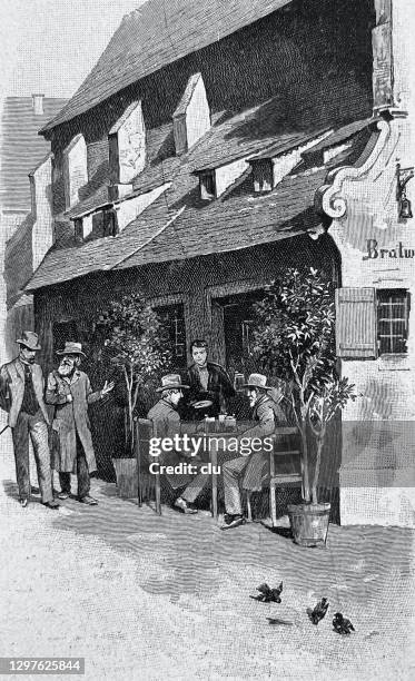 small beergarden - beers table stock illustrations