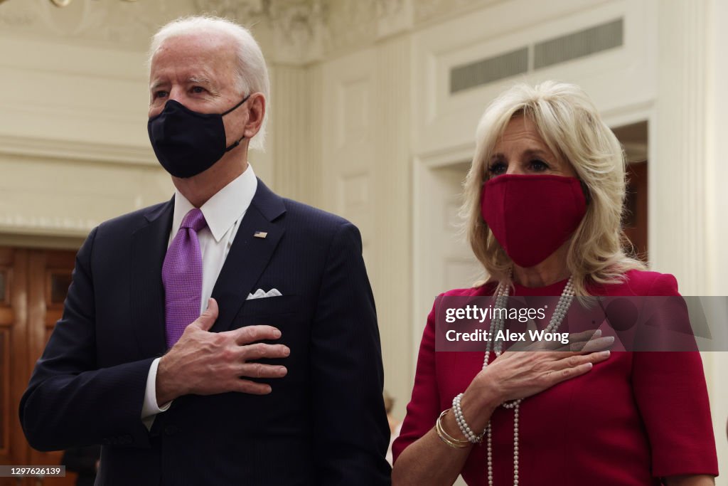 President Joe Biden, First Lady Dr. Jill Biden, Vice President Kamala Harris And Second Gentleman Doug Emhoff Watch Virtual Presidential Inaugural Prayer Service