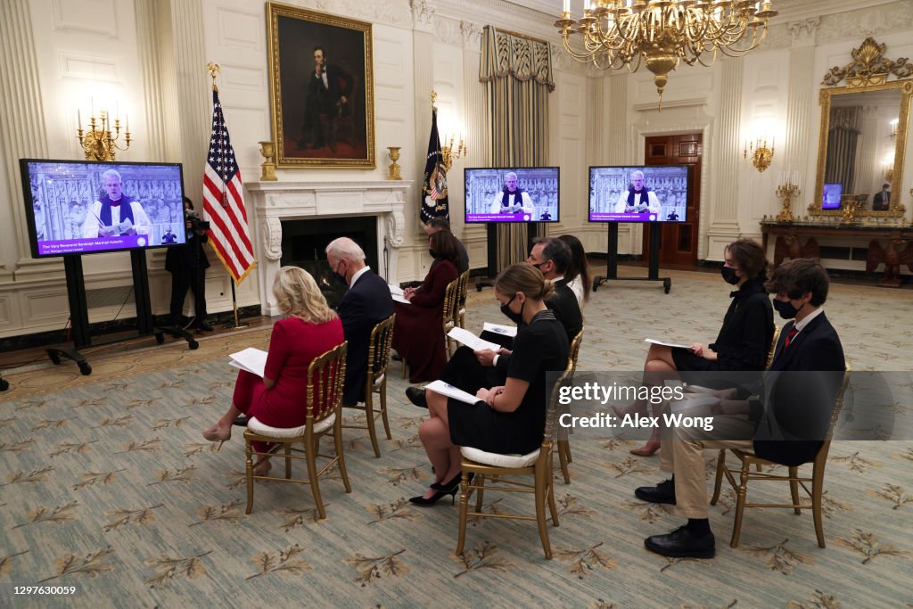 President Joe Biden, First Lady Dr. Jill Biden, Vice President Kamala Harris And Second Gentleman Doug Emhoff Watch Virtual Presidential Inaugural Prayer Service