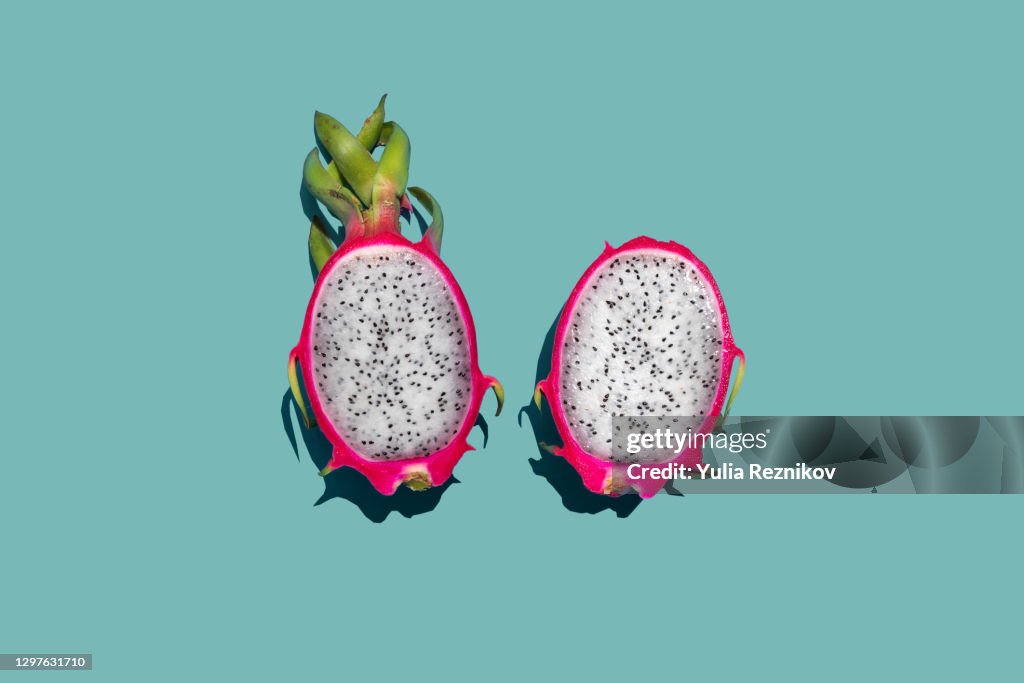 Pitaya- hylocereus undatus (pitahaya or dragon fruit) on the green background
