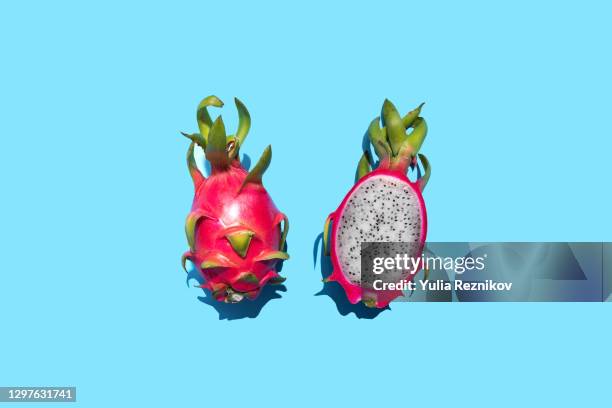pitaya- hylocereus undatus (pitahaya or dragon fruit) on the blue background - pitaya stock pictures, royalty-free photos & images