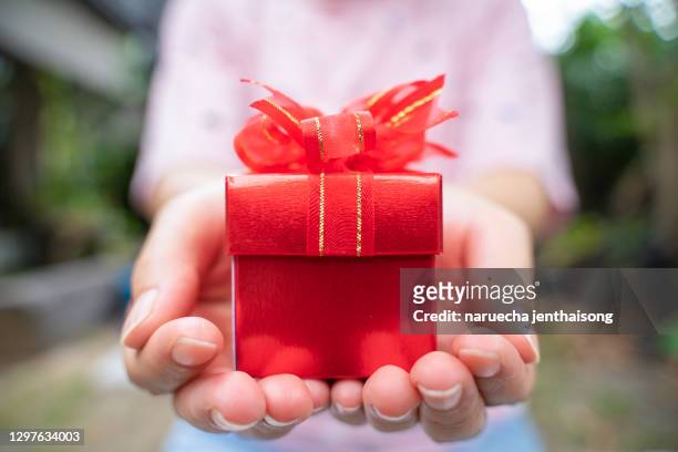 valentines day, relationships and people concept - happy  with gift box. - jewellery gift stock pictures, royalty-free photos & images