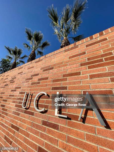 The Westwood Blvd entrance to the University of California, Los Angeles, is viewed on January 15, 2021 in Los Angeles, California. Founded in 1882,...