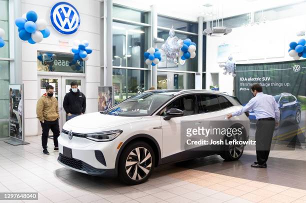 The new all-electric Volkswagen ID.4 is on display inside a dealership on January 19, 2021 in Thousand Oaks, California.
