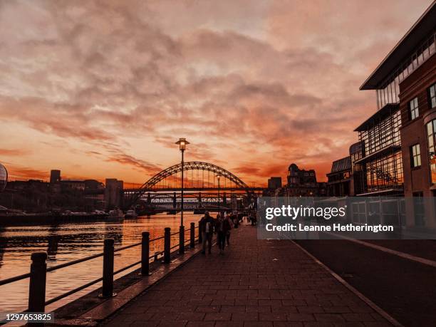 quayside newcastle city sunset - gateshead millennium bridge stock pictures, royalty-free photos & images