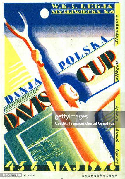 Lithographic plate features a poster, with Polish text, advertising the Davis Cup tennis tournament, 1928. It appeared in a 'to-the-trade'...