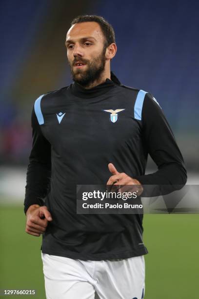 Vedat Muriqi of SS Lazio warms up ahead of the Coppa Italia match between SS Lazio and Parma Calcio at Olimpico Stadium on January 21, 2021 in Rome,...