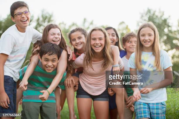 portrait of multi ethnic teenagers - summer camp stock pictures, royalty-free photos & images