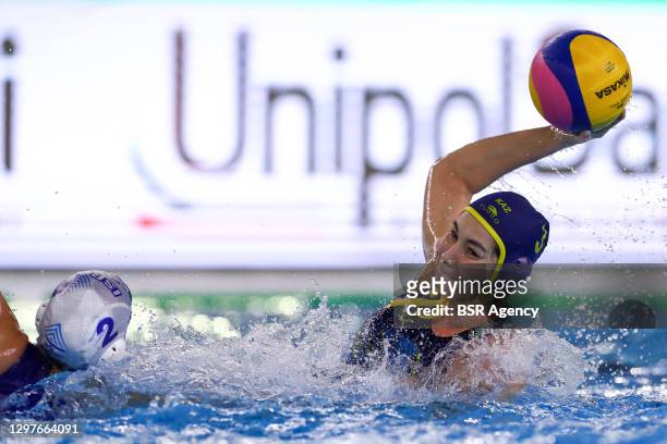 Aizhan Akilbayeva of Kazakhstan during the match between Israel and Kazachstan at Women's Water Polo Olympic Games Qualification Tournament at Bruno...