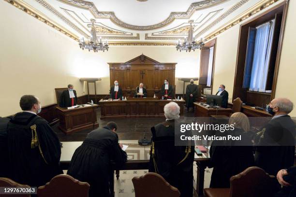 In this photograph provided by Vatican Media, the Vatican Court Issues the sentence on former IOR chief Angelo Caloia and his 97-year-old lawyer,...
