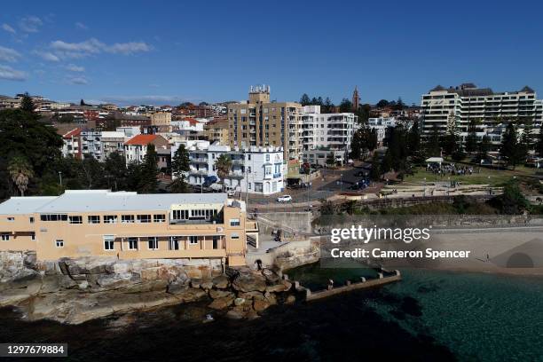 An aerial view of Ross Jones Rockpool at Coogee Beach on Sydney's Eastern Beaches on August 16, 2018 in Sydney, Australia. There are some 35 ocean...