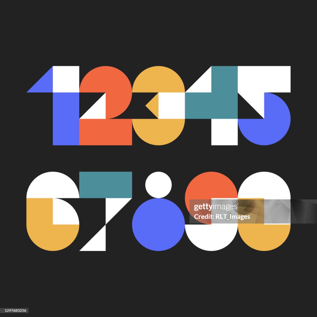 Custom typeface numerals made with abstract geometric shapes