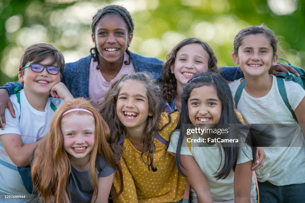 Multi ethnic group of elementary age children